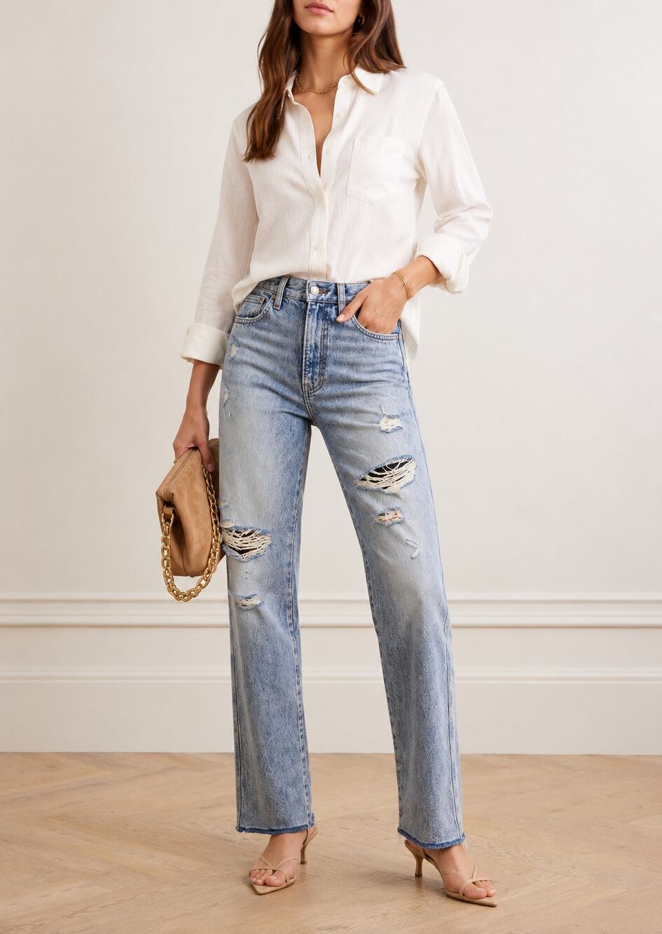 Veronica Beard SZ 26 DYLAN Full Length Straight High Rise Jeans Distressed